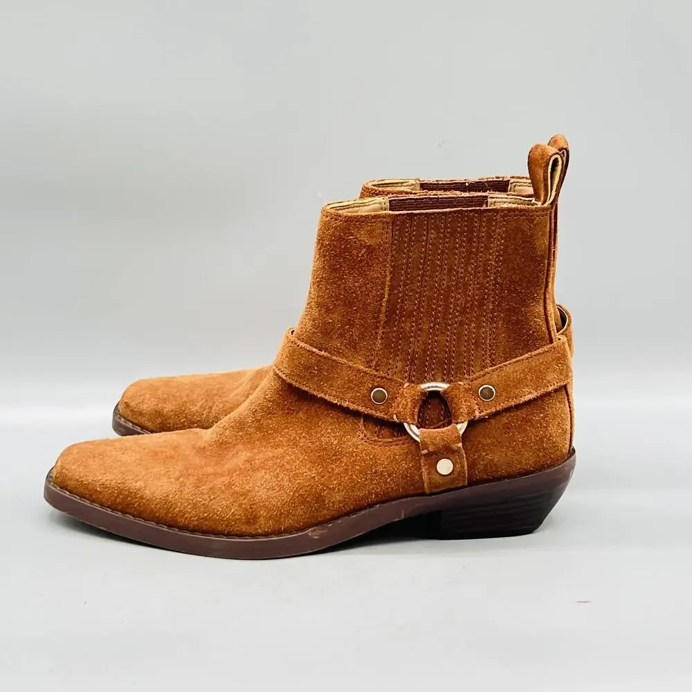 Madewell Boots Womens 7.5 Brown Suede Western Harness Ankle Low Heel Shoes